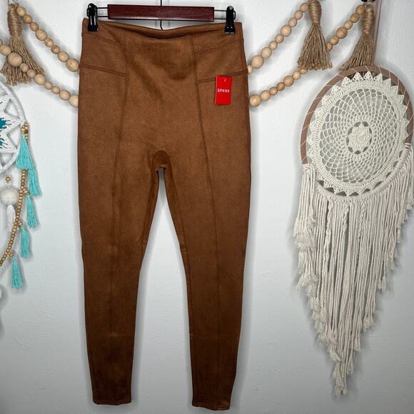 NEW Spanx Faux Suede Rich Caramel Leggings - Picture 2 of 6